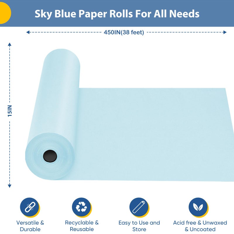 Donyang Light Blue Easter Wrapping Paper 15"x450", Blue Kraft Paper Roll for Baby Shower, Wedding, Fatherâ€™s Day, Birthday, Bouquet Flower Gift Wrap, Solid Color Blue Craft Paper Bulletin Board Paper - Image 2