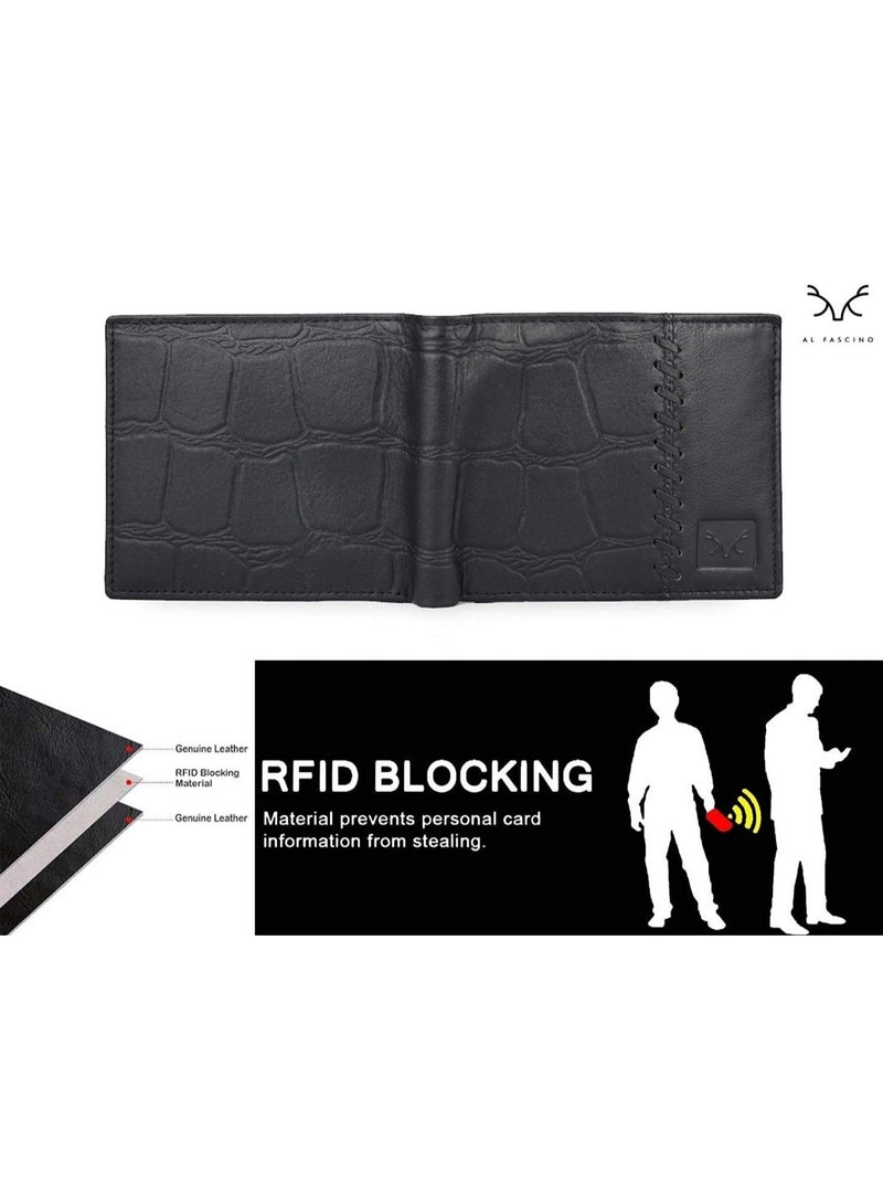 الفاسنو محفظة AL FASCINO للرجال، محفظة أنيقة للرجال، محفظة مزودة بتقنية RFID، محفظة جلدية أصلية للرجال، محافظ رجالية (أسود داكن) - Image 3