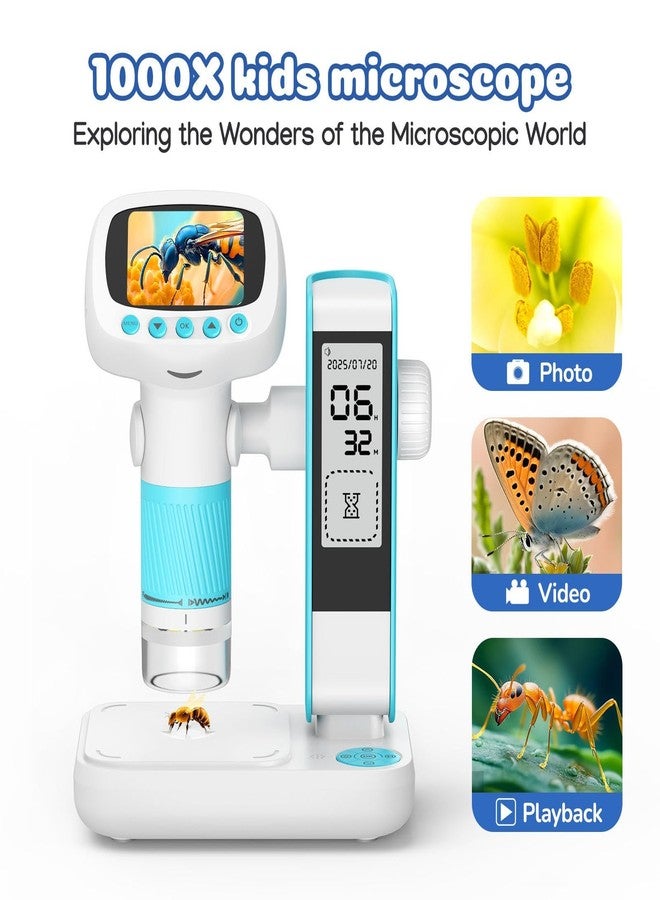 ETZIN Portable Digital Microscope for Kids: 50X-1000X Pocket Microscope with Stand, 2 Inch LCD HD Photo/Video Display with Timer - Scientific Educational Tool for Children 8-12 Years Old (Blue) - Image 2