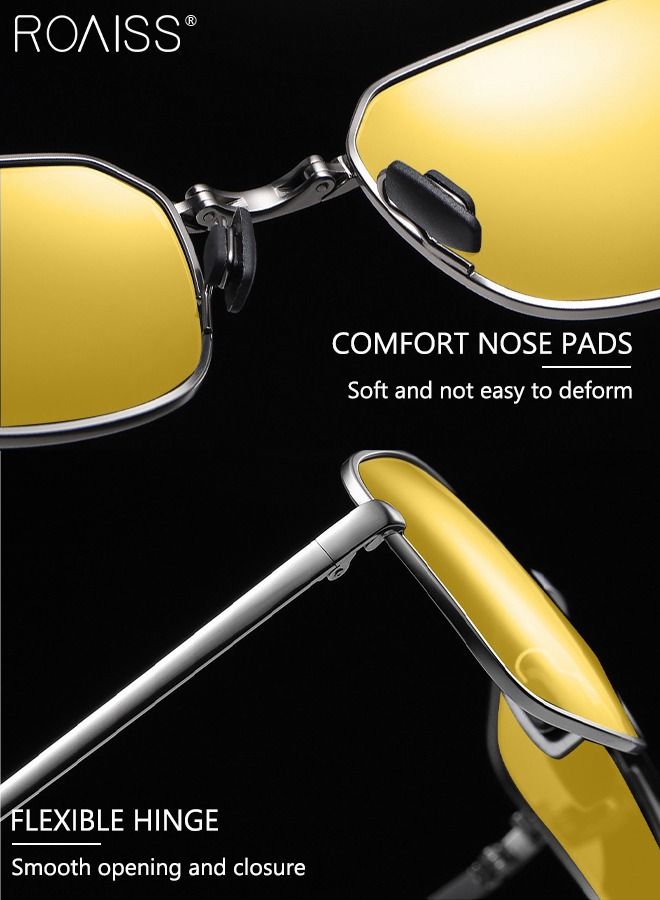 roaiss Men's Polarized Rectangular Sunglasses UV400 Protection Sun Glasses with Metal Frame Color Changing Night Driving Glasses for Men Golfing Fishing Traveling 61mm  - Image 5