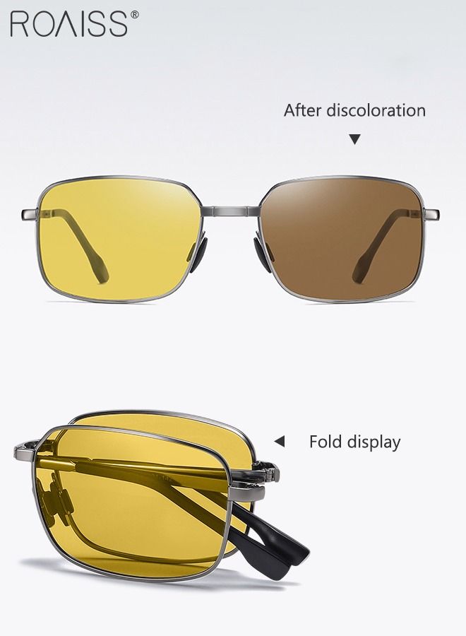 roaiss Men's Polarized Rectangular Sunglasses UV400 Protection Sun Glasses with Metal Frame Color Changing Night Driving Glasses for Men Golfing Fishing Traveling 61mm  - Image 3
