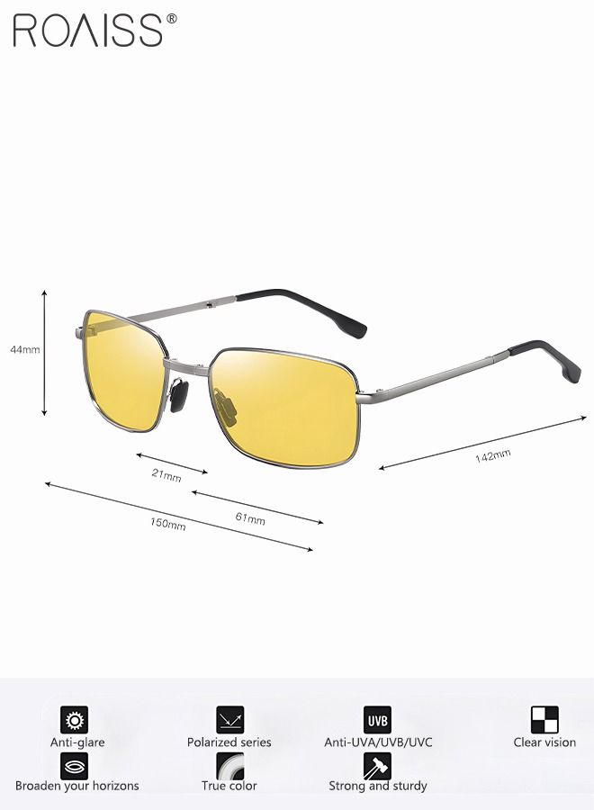 roaiss Men's Polarized Rectangular Sunglasses UV400 Protection Sun Glasses with Metal Frame Color Changing Night Driving Glasses for Men Golfing Fishing Traveling 61mm  - Image 4