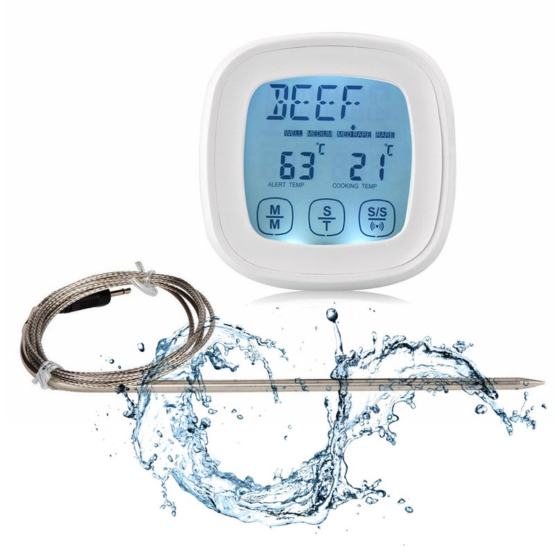 Meat Thermometer Waterproof Probe Touch Screen & Large Lcd Digital Display - Preset Temperature Alert Meat Thermometer for Home Kitchen & Outdoor Grilling - Image 3