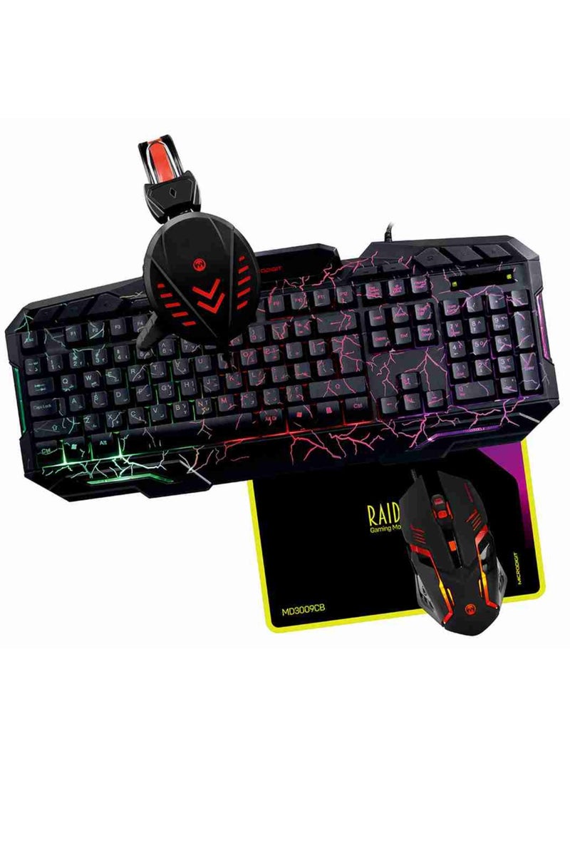 ميكرو ديجيت مجموعة ألعاب رايدر4 في 1 تتضمن لوحة مفاتيح ألعاب مضيئة وماوس ألعاب مع سماعة ألعاب سلكية مع صوت محيطي وميكروفون واضح ولوحة ماوس ناعمة وقوية - Image 1