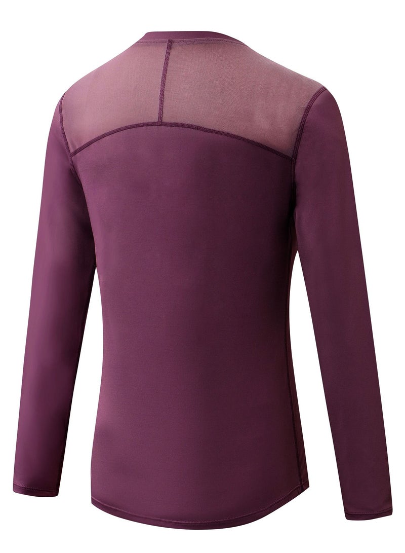 Loquat Women Quick Dry Breathable Long Sleeve T-Shirt Burgundy  - Image 2