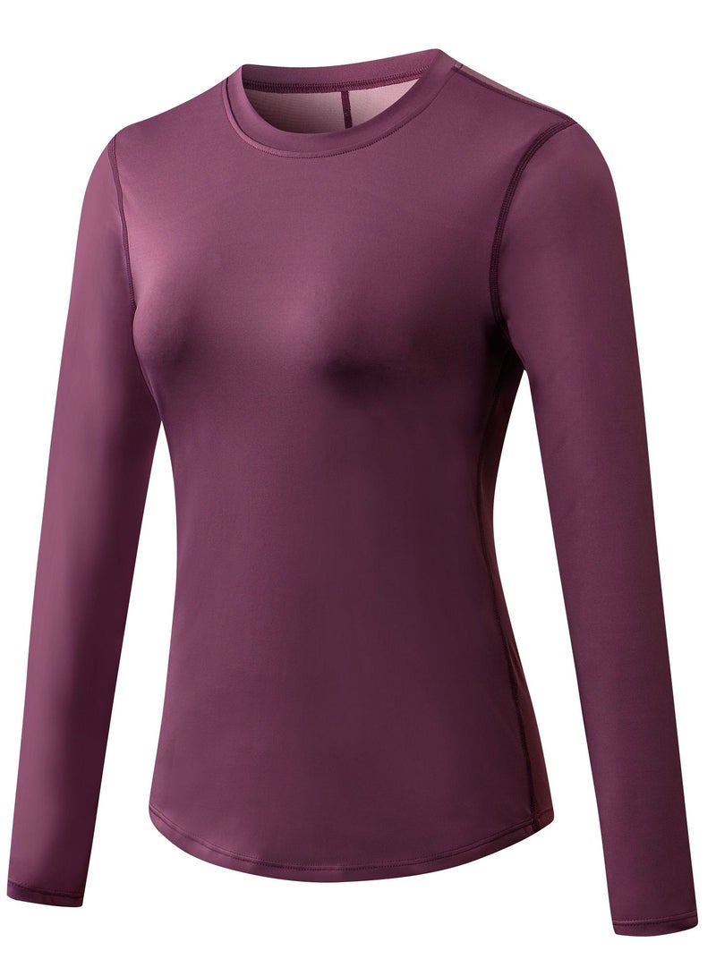 Loquat Women Quick Dry Breathable Long Sleeve T-Shirt Burgundy  - Image 1