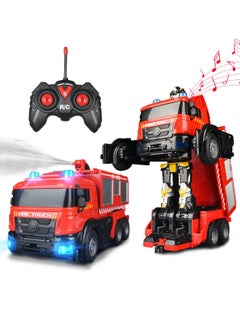 Excefore Fire Truck Car Transforming Robot RC Fire Truck Toy for Kids Fire Truck Vehicle with One Click to Spray Water Simulated Sound Effects and Cool lighting Transformable Car Toy for Children Aged 3+  - Image 1