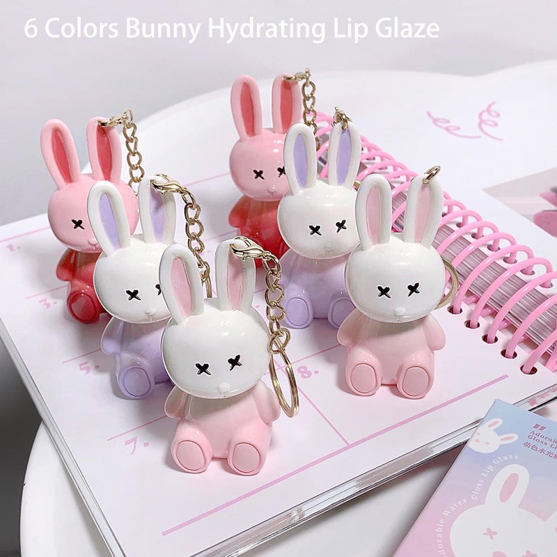 DENESTUP 6pcs Bunny Rabbit Lip Gloss Liquid Lipsticks Set,Moisturizing Hydrating Lip Glow Oil Shine Lip Plumping Glass Waterproof Finish Party Gift for Women - Image 2