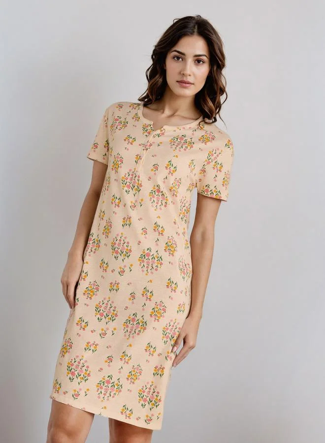 سبلاش فيڤ فستان نوم بطول الركبة بطبعة زهور