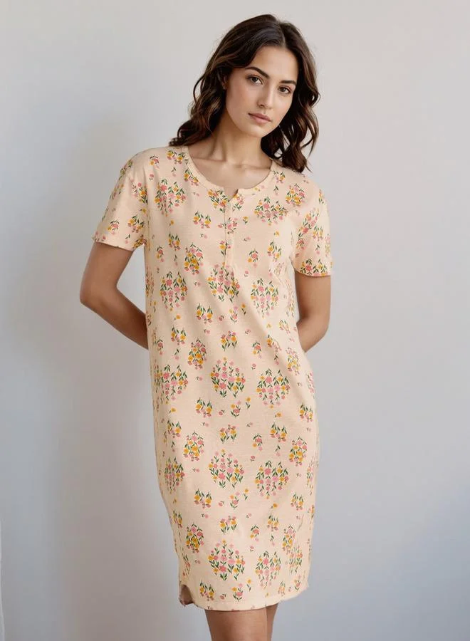 سبلاش فيڤ فستان نوم بطول الركبة بطبعة زهور