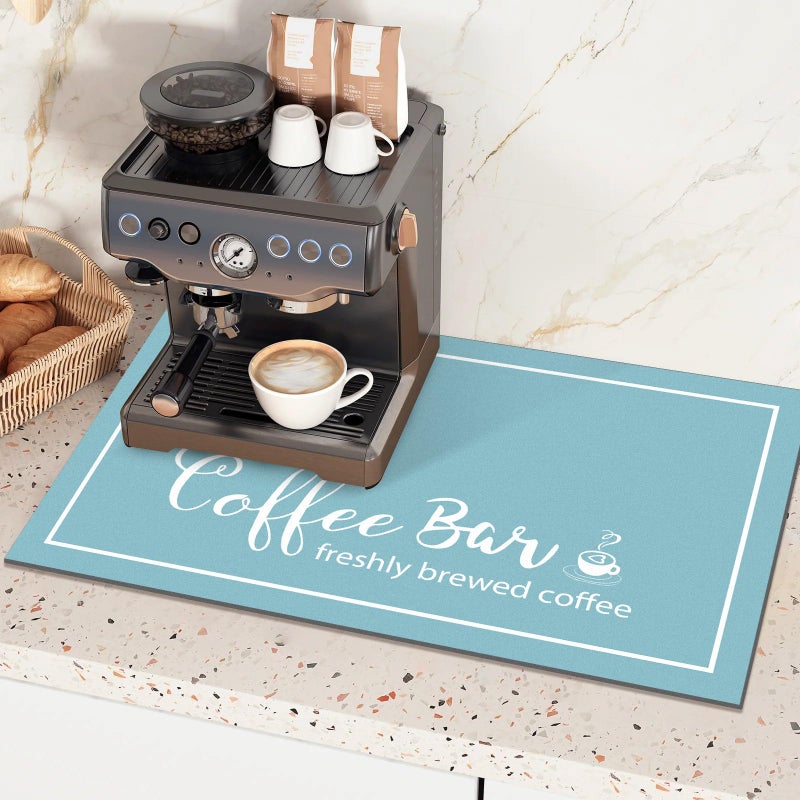 Findosom Dish Drying Mat, 12"x 20" Super Absorbent & Hide Stain Coffee Mat, Cuttable Drying Mat for Kitchen Counter, Coffee Bar Accessories, Under Dish Rack, Coffee Maker, Espresso Machine, Blue - Image 1