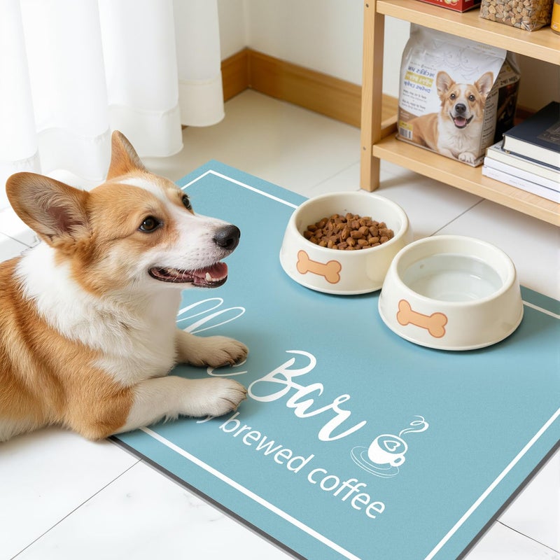 Findosom Dish Drying Mat, 12"x 20" Super Absorbent & Hide Stain Coffee Mat, Cuttable Drying Mat for Kitchen Counter, Coffee Bar Accessories, Under Dish Rack, Coffee Maker, Espresso Machine, Blue - Image 3