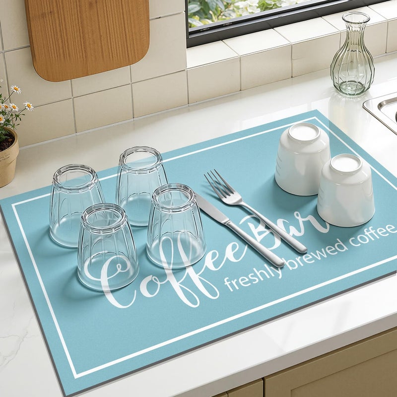 Findosom Dish Drying Mat, 12"x 20" Super Absorbent & Hide Stain Coffee Mat, Cuttable Drying Mat for Kitchen Counter, Coffee Bar Accessories, Under Dish Rack, Coffee Maker, Espresso Machine, Blue - Image 5