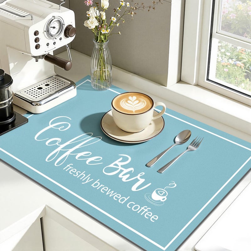 Findosom Dish Drying Mat, 12"x 20" Super Absorbent & Hide Stain Coffee Mat, Cuttable Drying Mat for Kitchen Counter, Coffee Bar Accessories, Under Dish Rack, Coffee Maker, Espresso Machine, Blue - Image 4