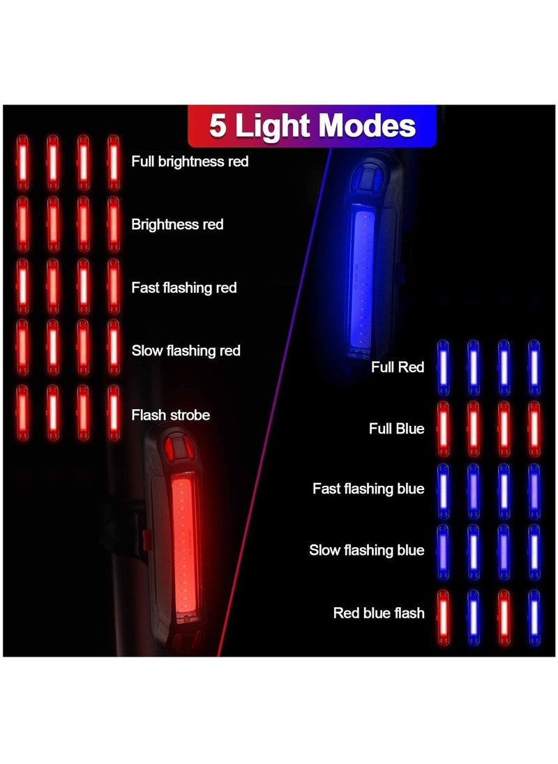 2Pack Bike Rear Tail Light USB Rechargeable Bicycle Taillight Ultra Bright Bicycle LED Safety Light Waterproof Cycling Taillight 5 Light Modes