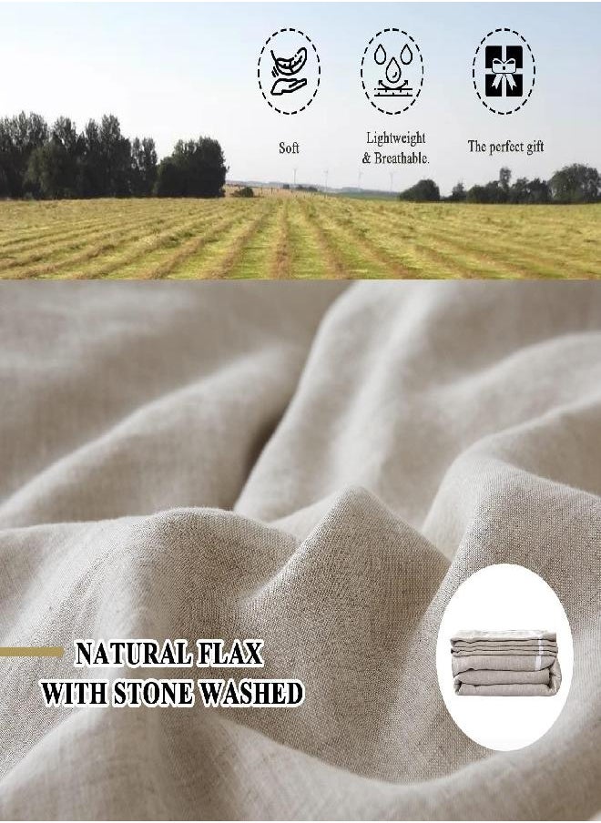 Simple&Opulence Simple&Opulence 100% Linen Duvet Cover Set Comforter Twin Size (68" x 86")-2pcs French Washed Flax Textured Soft Bedding with Striped Detail, 1 Duvet Cover and 1 Pillowcase (Linen)  - Image 2