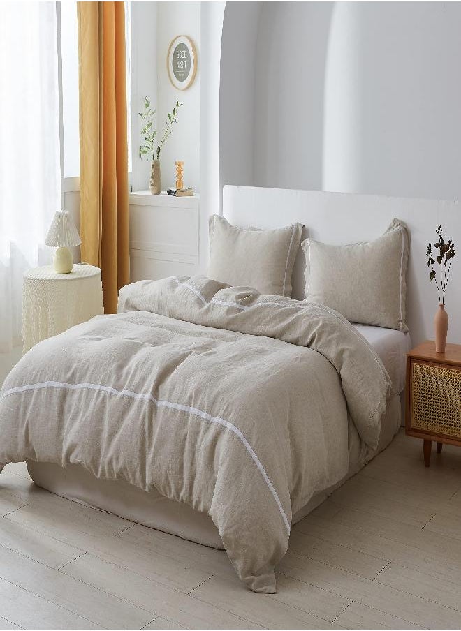 Simple&Opulence Simple&Opulence 100% Linen Duvet Cover Set Comforter Twin Size (68" x 86")-2pcs French Washed Flax Textured Soft Bedding with Striped Detail, 1 Duvet Cover and 1 Pillowcase (Linen)  - Image 3