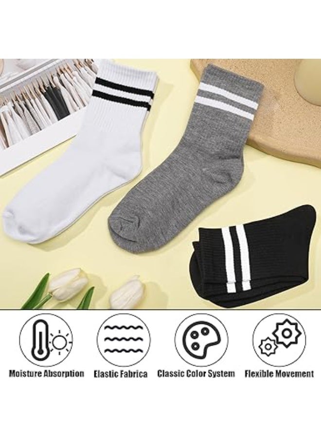 سونسر جوارب برقبة مستديرة ، جوارب عتيقة برقبة مستديرة ، جوارب رقبة مستديرة مخططة مخططة ، جوارب جري عتيقة ، جوارب ربع مخططة من القطن ، جوارب ربعية مخططة من القطن المبطن ، 3 أزواج عالمية للرجال والنساء مقاس واحد يناسب الجميع (أسود / رمادي / أبيض) - Image 2