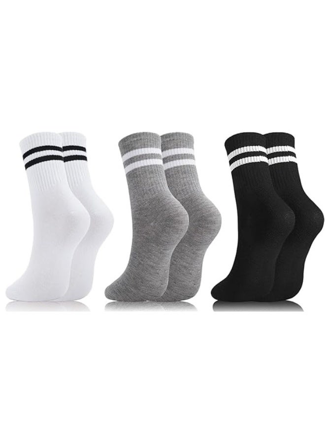 سونسر جوارب برقبة مستديرة ، جوارب عتيقة برقبة مستديرة ، جوارب رقبة مستديرة مخططة مخططة ، جوارب جري عتيقة ، جوارب ربع مخططة من القطن ، جوارب ربعية مخططة من القطن المبطن ، 3 أزواج عالمية للرجال والنساء مقاس واحد يناسب الجميع (أسود / رمادي / أبيض) - Image 1