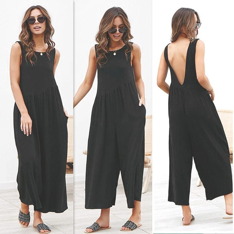 1Tarz 1Style Linen Summer Casual Backless Casual Women's Jumpsuit LN212BLACK7 - Image 2