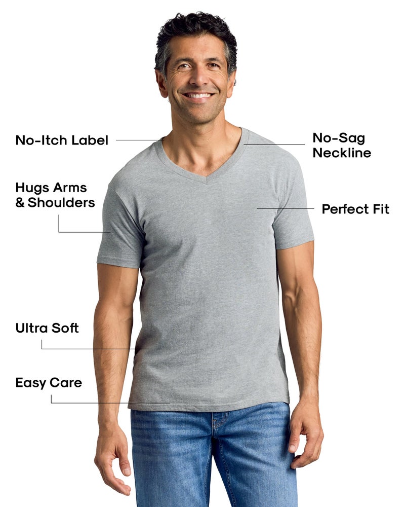 True Classic Mens V Neck T Shirts – Cotton V Neck T Shirts for Men, V-Neck Mens T-Shirts and Undershirts for Men Pack/Singles, Pack of 1, Heather Grey, L - Image 2