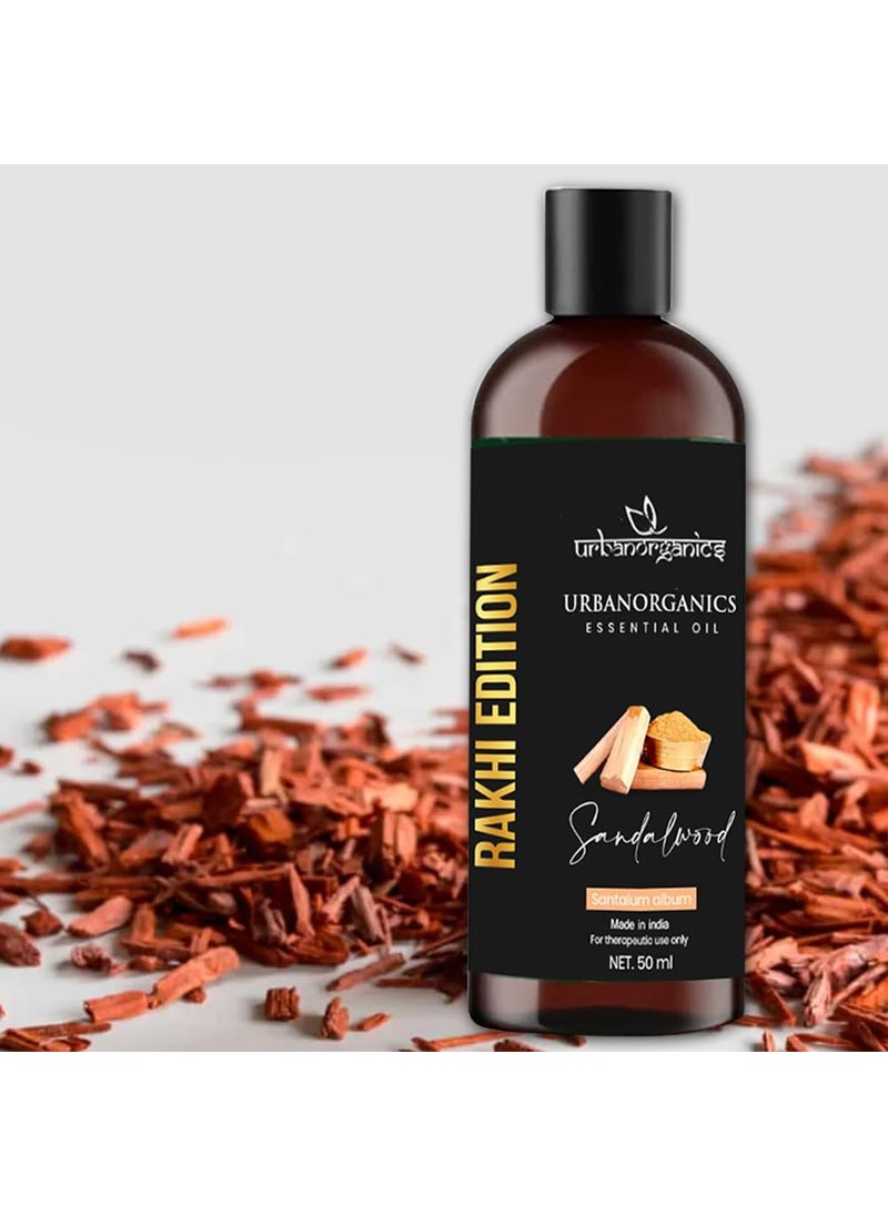 Urbanorganics Urbanorganics Luxurious Rakhi Combo I 100 Pure Natural Essential Oil 50 ml with Beautiful Rakhi I Best Rakhi Gift for Brother Sister I Healthy Glowing Skin Sandalwood  - Image 2