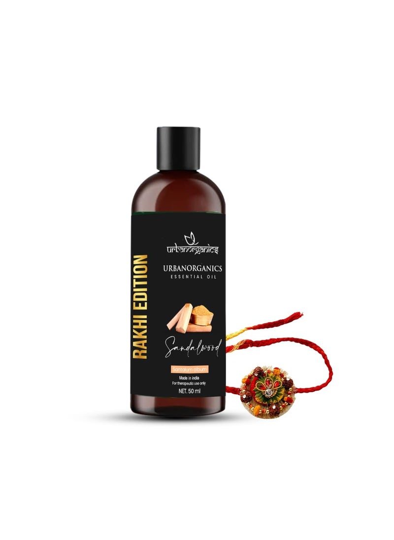 Urbanorganics Urbanorganics Luxurious Rakhi Combo I 100 Pure Natural Essential Oil 50 ml with Beautiful Rakhi I Best Rakhi Gift for Brother Sister I Healthy Glowing Skin Sandalwood  - Image 1