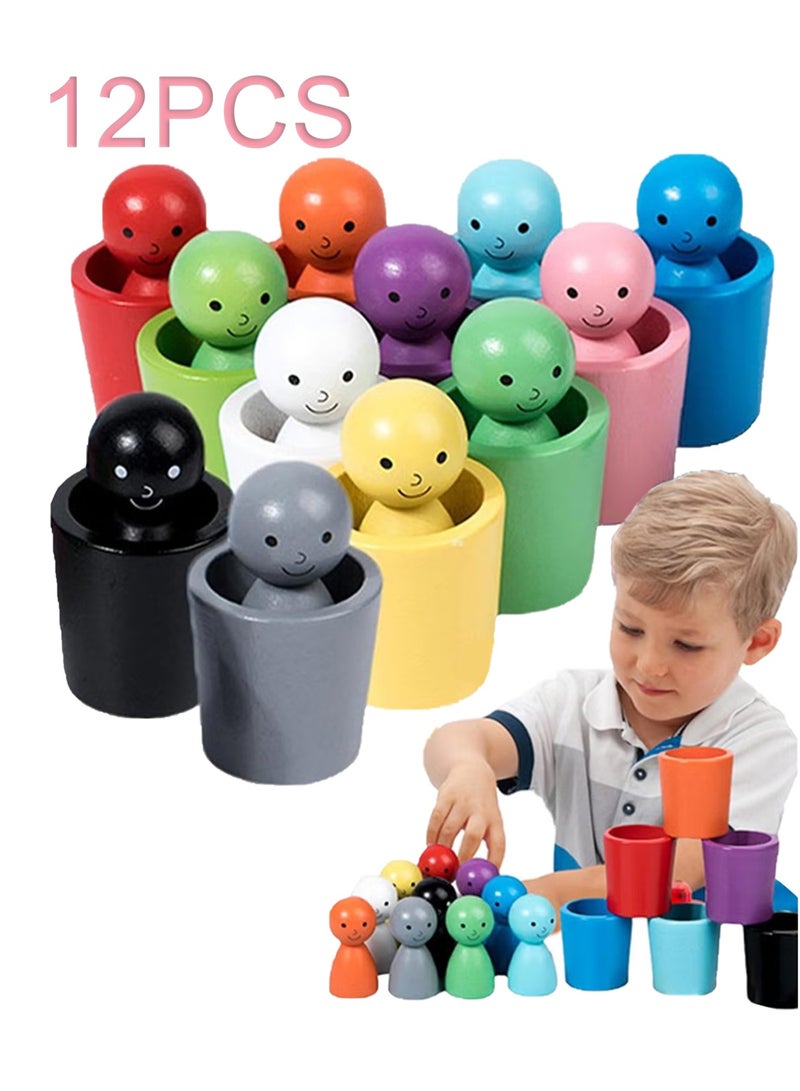 Unewshi 12 Gnomes Colour Sorting Toys, Toddler Montessori Toys for 3+ Year Olds, Baby Dolls Wooden Games, Preschool Color Matching Toy for Learning Colour Sorting and Counting - Image 1