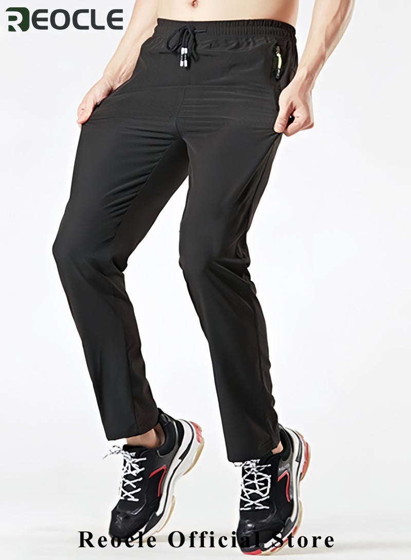 REOCLE Men's Lightweight Hiking Pants Quick Dry Running Pants with Zipper Pockets Open Bottom Sweatpants for Workout & Travel & Running - Image 2