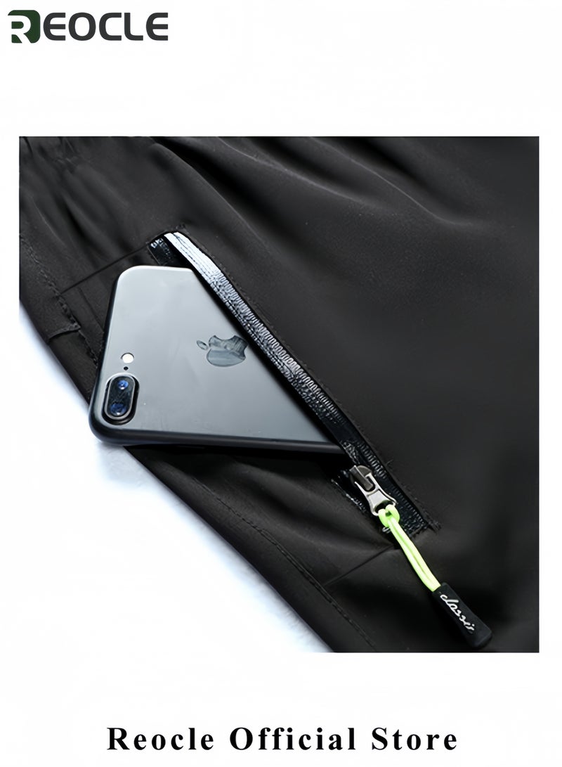 REOCLE Men's Lightweight Hiking Pants Quick Dry Running Pants with Zipper Pockets Open Bottom Sweatpants for Workout & Travel & Running - Image 4