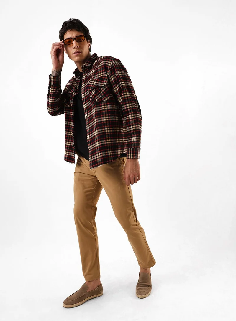 Dennis Lingo Men's Beige 100% Cotton Casual Button Down Relaxed Shirt