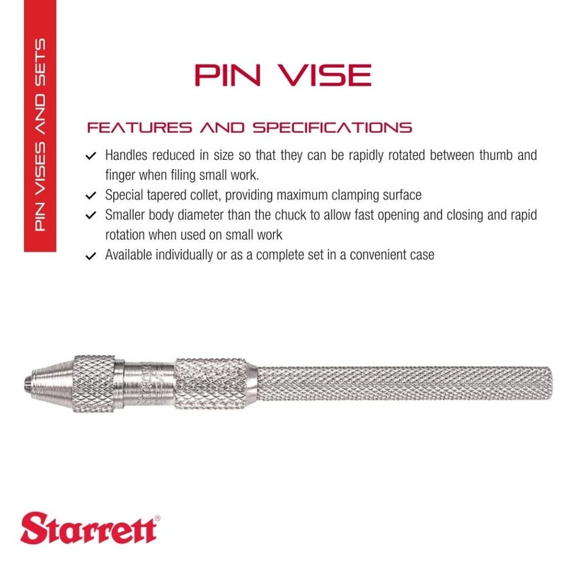 Starrett Pin Vise with Knurled Handles Smaller Body Diameter than the Chuck and Special Tapered Collet for Maximum Clamping Surface  0040 Range  162A - Image 2