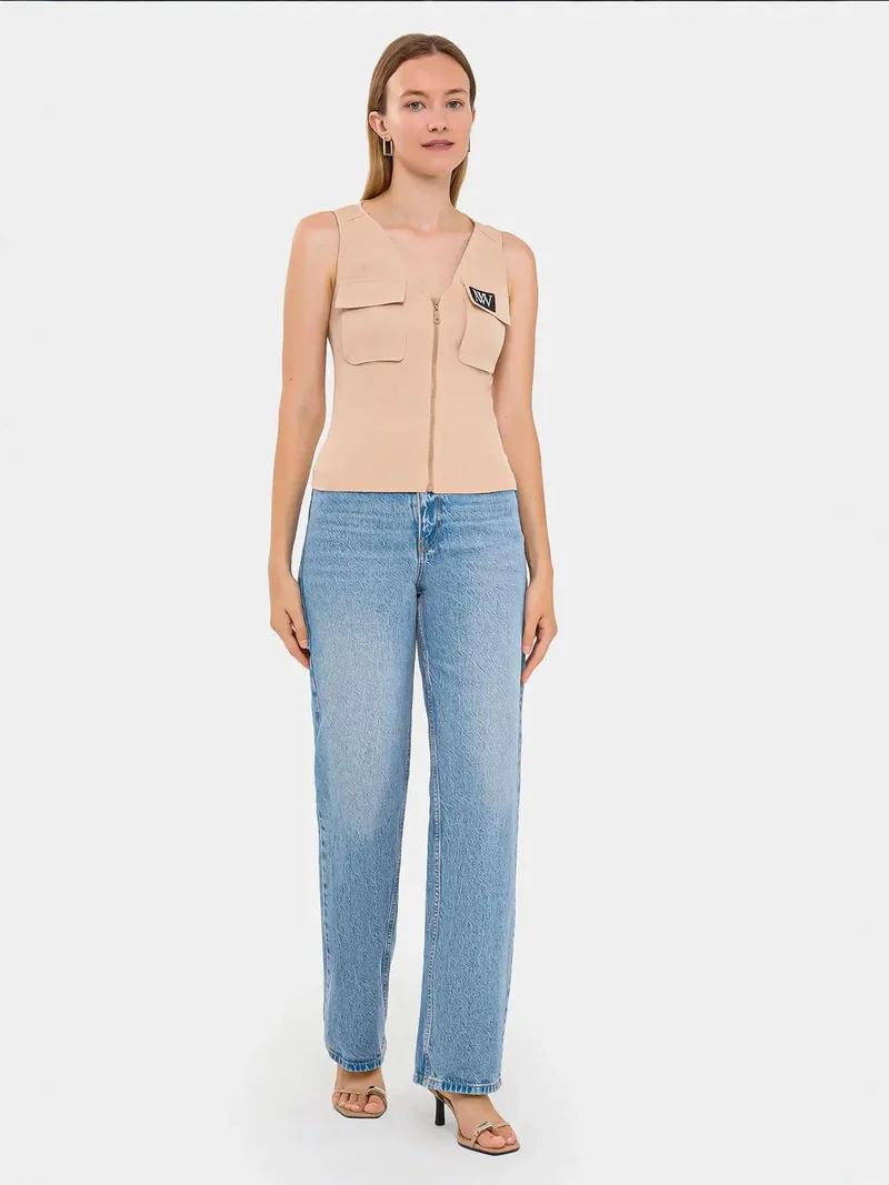 HICCUP Zippered V-Neck Cropped Waistcoat