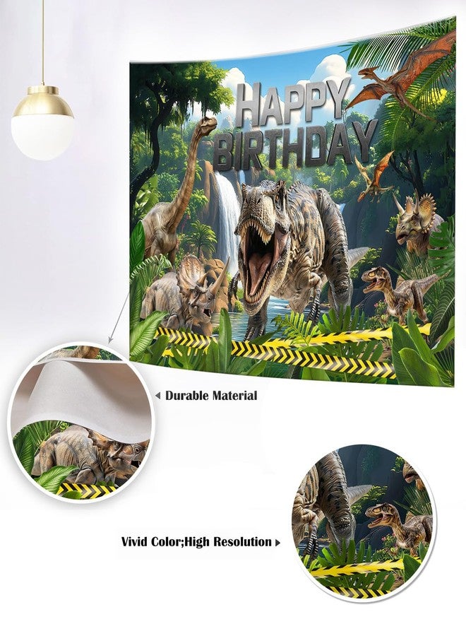 Mocsicka Dinosaur Birthday Backdrop Dinosaur Happy Birthday Party Decorations Dinosaur Photography Background for Boy Dino Photo Supplies (Green, 7x5ft(82"x60")) - Image 3