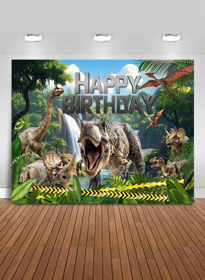 Mocsicka Dinosaur Birthday Backdrop Dinosaur Happy Birthday Party Decorations Dinosaur Photography Background for Boy Dino Photo Supplies (Green, 7x5ft(82"x60")) - Image 1