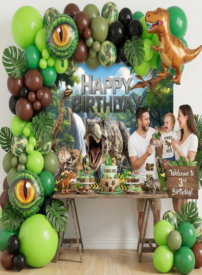 Mocsicka Dinosaur Birthday Backdrop Dinosaur Happy Birthday Party Decorations Dinosaur Photography Background for Boy Dino Photo Supplies (Green, 7x5ft(82"x60")) - Image 2