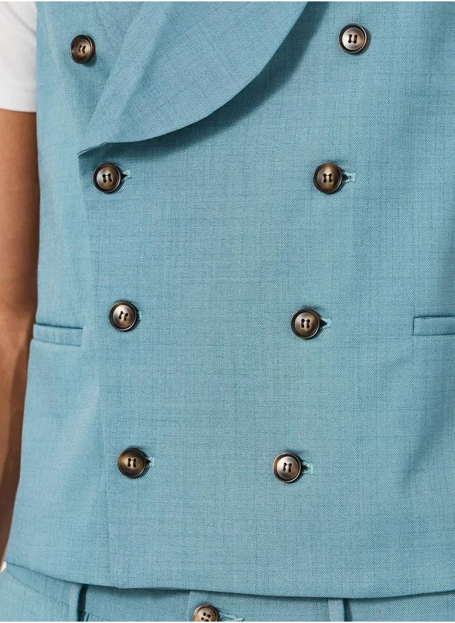 Styli Solid Double Breasted Blazer Vest and Pants Co-Ords by Styli