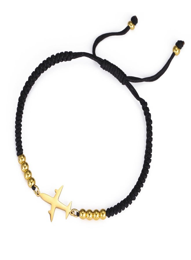 EUEAVAN Adjustable Airplane Bracelet Handmade Braided Rope Lucky Red String Bracelet Airline Pilot Jewelry Traveller Souvenir Gift for Flight Attendants Stewardess Women Men (black) - Image 1