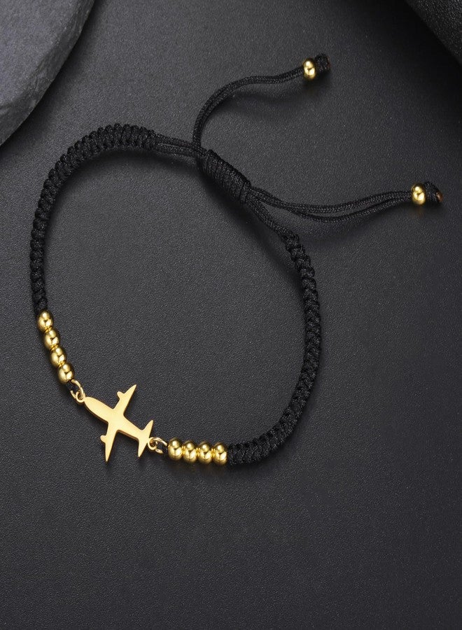 EUEAVAN Adjustable Airplane Bracelet Handmade Braided Rope Lucky Red String Bracelet Airline Pilot Jewelry Traveller Souvenir Gift for Flight Attendants Stewardess Women Men (black) - Image 2