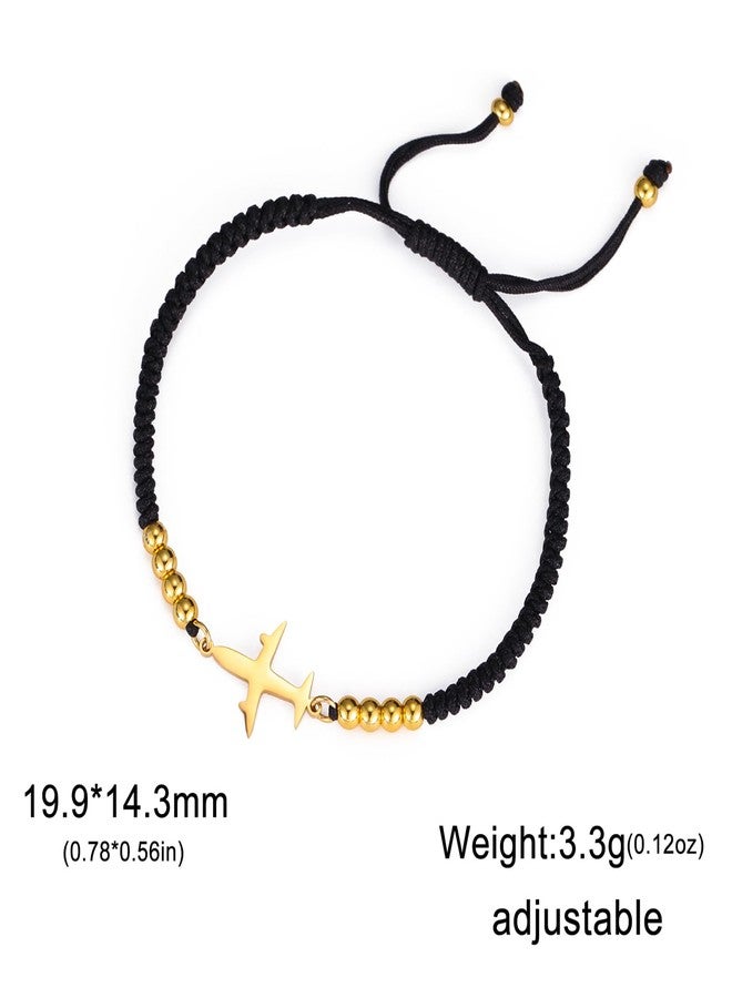 EUEAVAN Adjustable Airplane Bracelet Handmade Braided Rope Lucky Red String Bracelet Airline Pilot Jewelry Traveller Souvenir Gift for Flight Attendants Stewardess Women Men (black) - Image 5