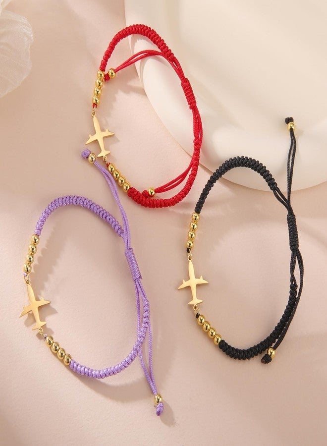 EUEAVAN Adjustable Airplane Bracelet Handmade Braided Rope Lucky Red String Bracelet Airline Pilot Jewelry Traveller Souvenir Gift for Flight Attendants Stewardess Women Men (black) - Image 4