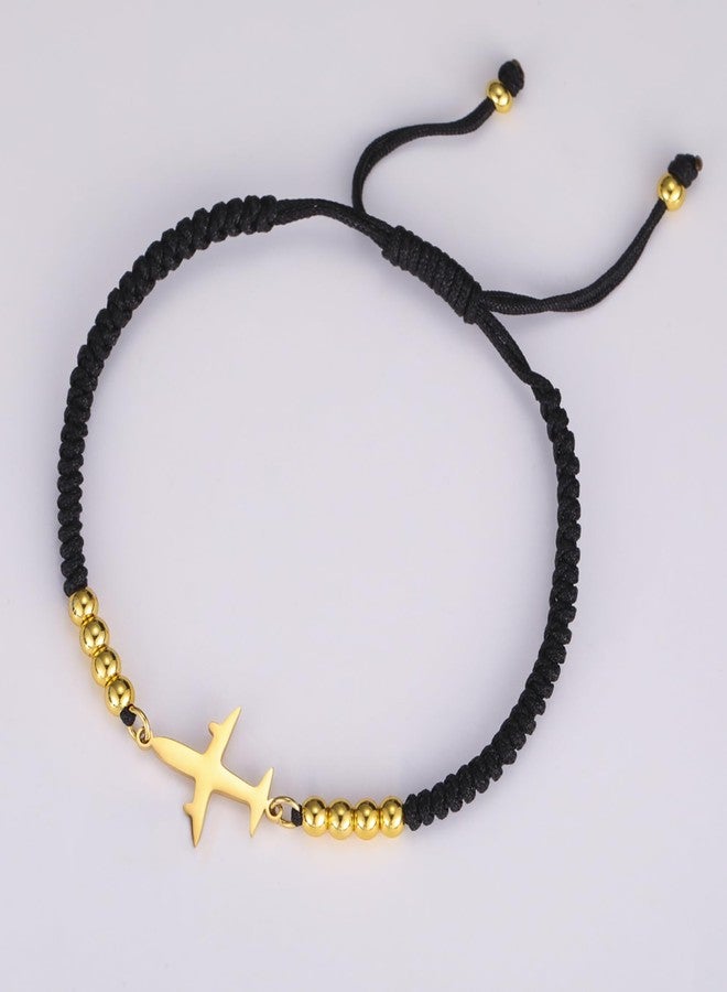 EUEAVAN Adjustable Airplane Bracelet Handmade Braided Rope Lucky Red String Bracelet Airline Pilot Jewelry Traveller Souvenir Gift for Flight Attendants Stewardess Women Men (black) - Image 3