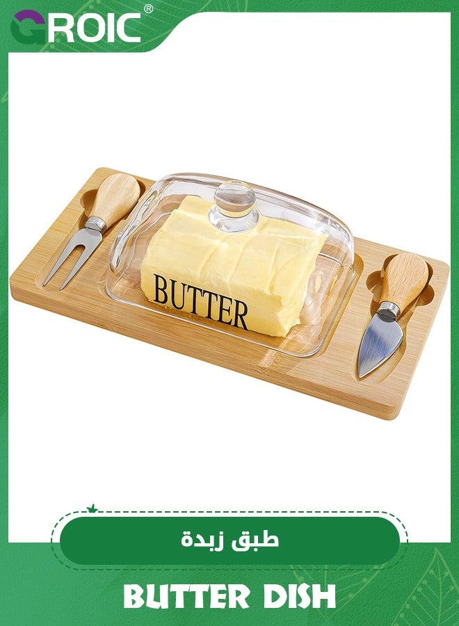 جرويك er Dish with Glass Lid, Bamboo Base, Square Clear er Dish with Handle,er Keeper Saver with Cover for Table, Kitchen Countertop,er Keeper Container Storage with Double Knife - Image 1