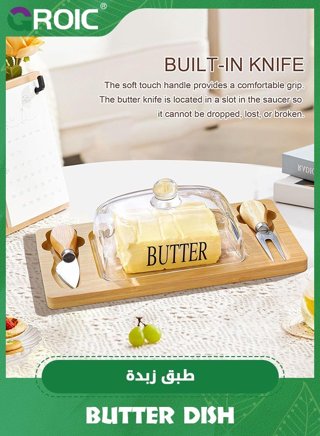 جرويك er Dish with Glass Lid, Bamboo Base, Square Clear er Dish with Handle,er Keeper Saver with Cover for Table, Kitchen Countertop,er Keeper Container Storage with Double Knife - Image 4