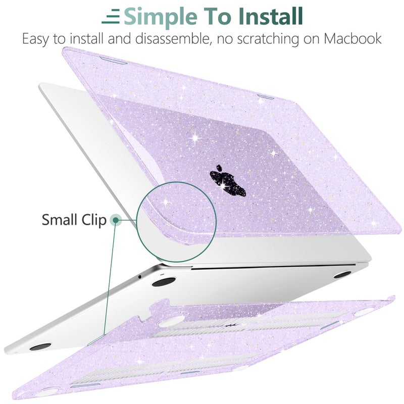 TWOLSKOO for MacBook Air 13.3 inch Case 2021-2018 M1 A2337 A2179 A1932 with Retina Display, Plastic Hard Shell Case with Keyboard Cover & Type C Adapter 2 Pack & Camera Cover, Glitter Purple - Image 3