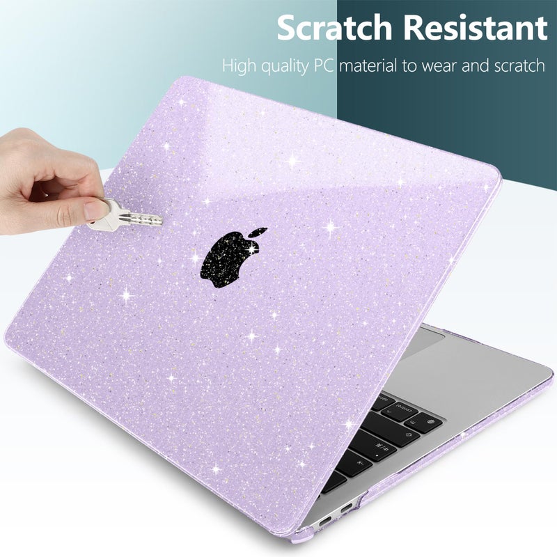 TWOLSKOO for MacBook Air 13.3 inch Case 2021-2018 M1 A2337 A2179 A1932 with Retina Display, Plastic Hard Shell Case with Keyboard Cover & Type C Adapter 2 Pack & Camera Cover, Glitter Purple - Image 4