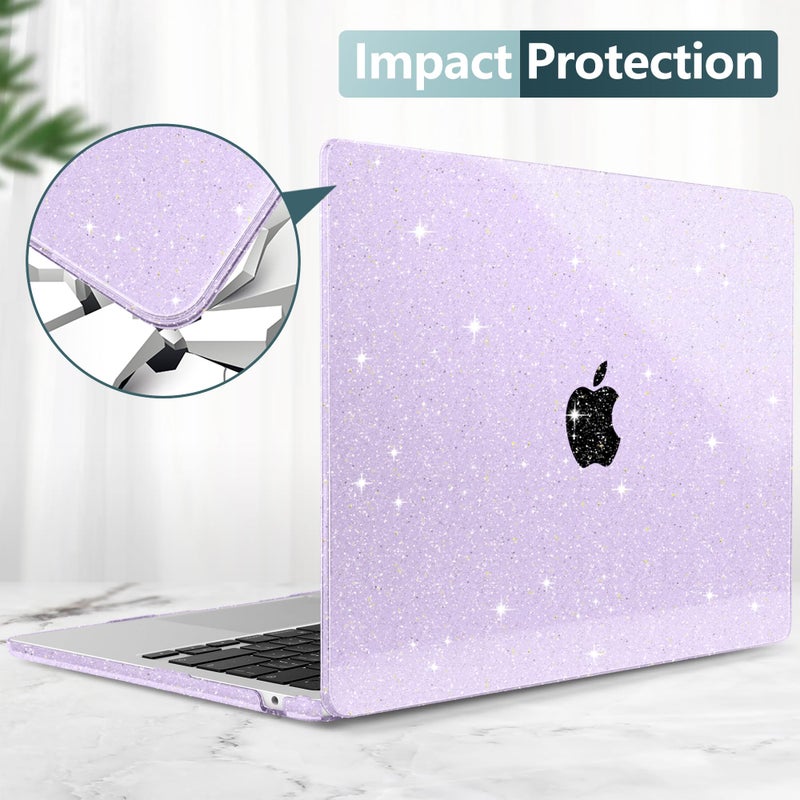 TWOLSKOO for MacBook Air 13.3 inch Case 2021-2018 M1 A2337 A2179 A1932 with Retina Display, Plastic Hard Shell Case with Keyboard Cover & Type C Adapter 2 Pack & Camera Cover, Glitter Purple - Image 5