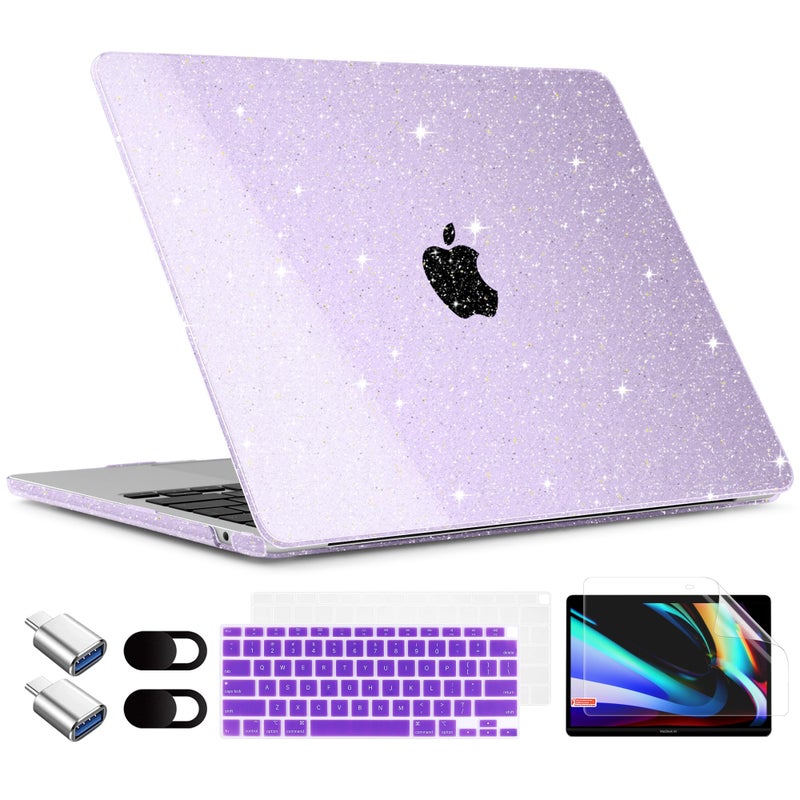 TWOLSKOO for MacBook Air 13.3 inch Case 2021-2018 M1 A2337 A2179 A1932 with Retina Display, Plastic Hard Shell Case with Keyboard Cover & Type C Adapter 2 Pack & Camera Cover, Glitter Purple - Image 1