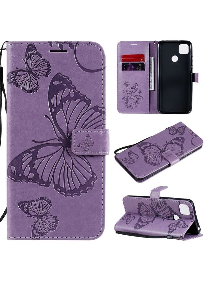 HuHa Case Cover For Xiaomi Redmi 9C 3D Butterflies Embossing Pattern Horizontal Flip Leather Case with Holder & Card Slot & Wallet Purple 