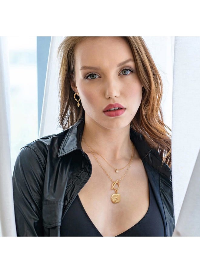 POTESSA قلادة نحاسية على شكل عملة ذهبية 18 قيراط للنساء مع سلسلة ورقية بتصميم عصري هدايا عيد الحب لها - Image 2
